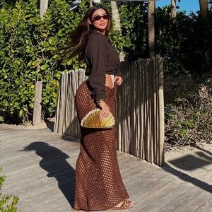 Bananhot Crochet Maxi Skirt Dark Brown